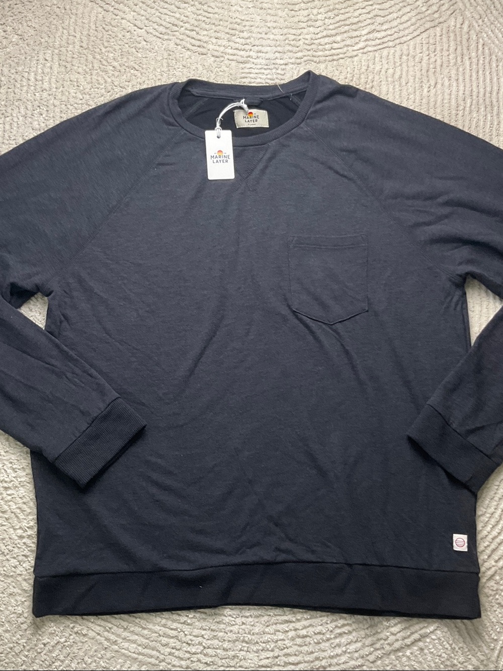 Marine Layer Black Raglan Pocket Double Knit Long Sleeve XL